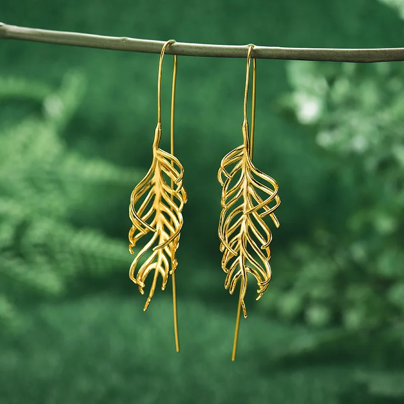 

Genuine S925 Sterling Silver Fern Leaf Earrings Women's Earrings Handmade Creative Design Women's High Fashion Jewelry Earrings
