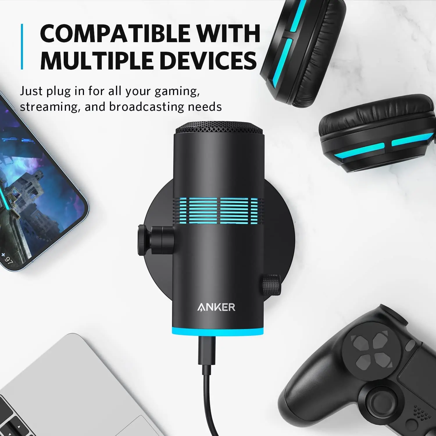 Anker PowerCast M300 USB Microphone mic For PC Vocals Quality in Streaming Twitch Gaming YouTube tiktok Output Gain Control&Mute