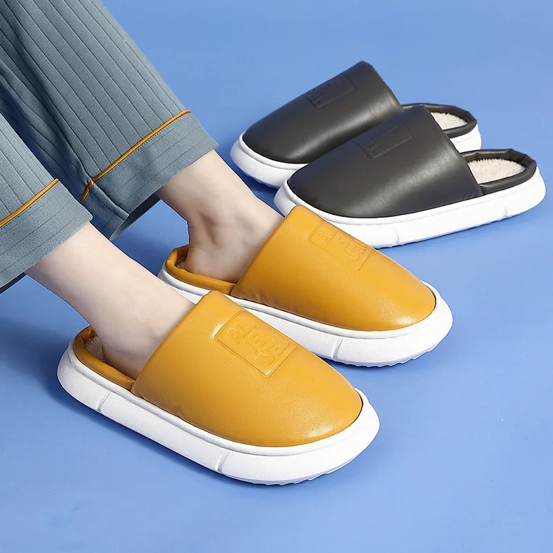 Waterproof Women Winter Slippers Female Home Cotton  Non-Slip Indoor Slides Couple  Plush Warm Flat  Men Shoes   Wholesale