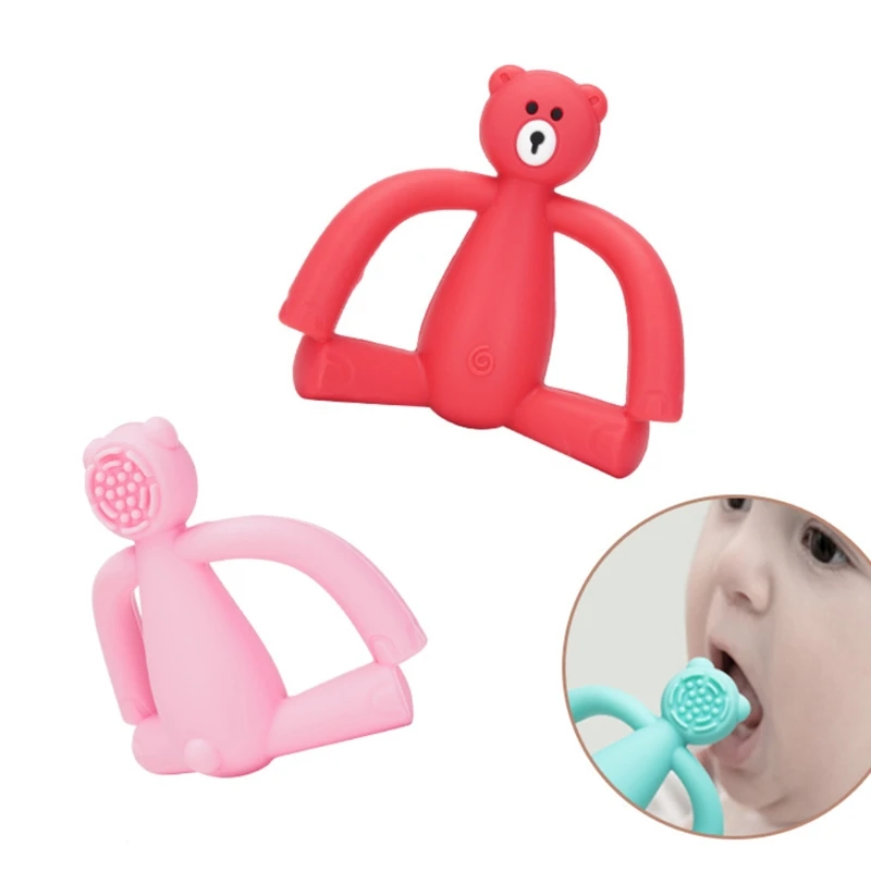 

Cute 3D Bear Shape Chewable Nursing Soother Toy Newborn Teething Molar Bar Baby Silicone Teether