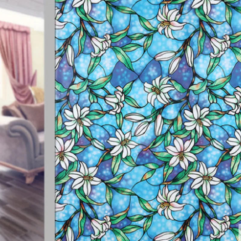 Витражное окно с изображением лилии статическая пленка непрозрачная несколько