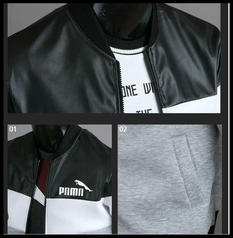 

2021 spring and autumn new men's jacket jacket coat stitching style boys trendy leather stitching jacket