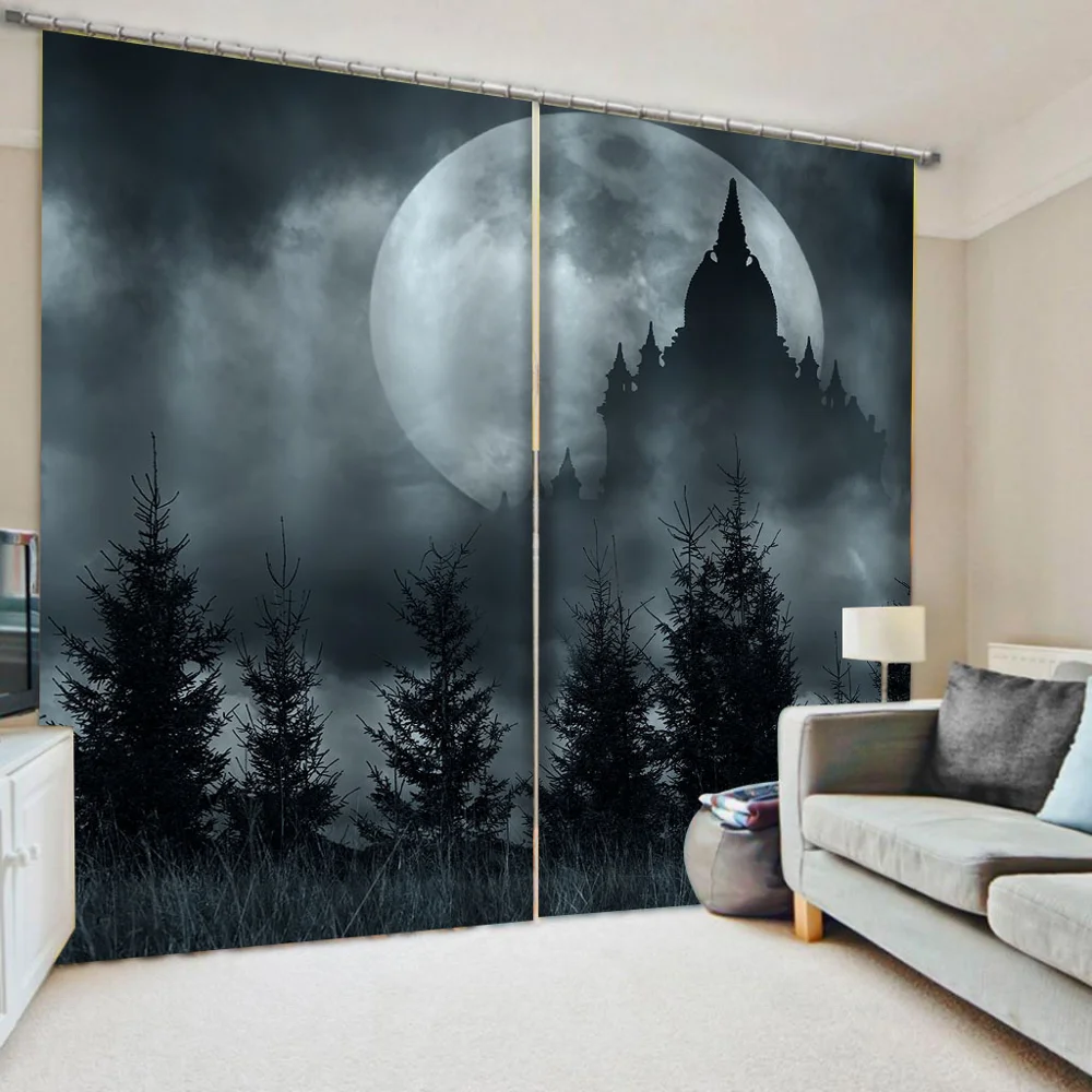 

3D Curtains Living Room Bedroom Drapes Cortinas Customized size grey forest moon curtains Blackout curtain