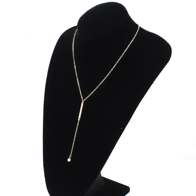 Модное Длинное ожерелье с подвеской кристаллами женское простое металлическое