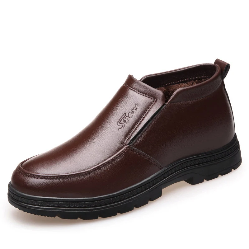 Мужские зимние ботинки кожаные из микрофибры с нескользящей подошвой размеры 38-44