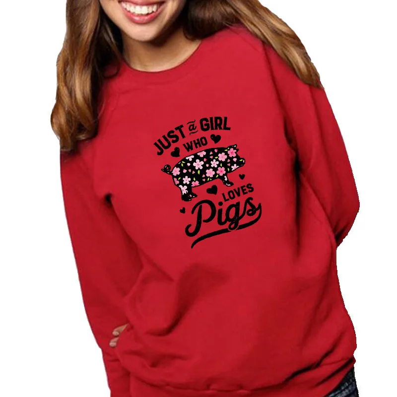 

Women Hoodie A Girl Love Pig Printed Hoodies Women Fleece Long Sleeve O Neck Loose Sweatshirt Girls Pullovers Winter