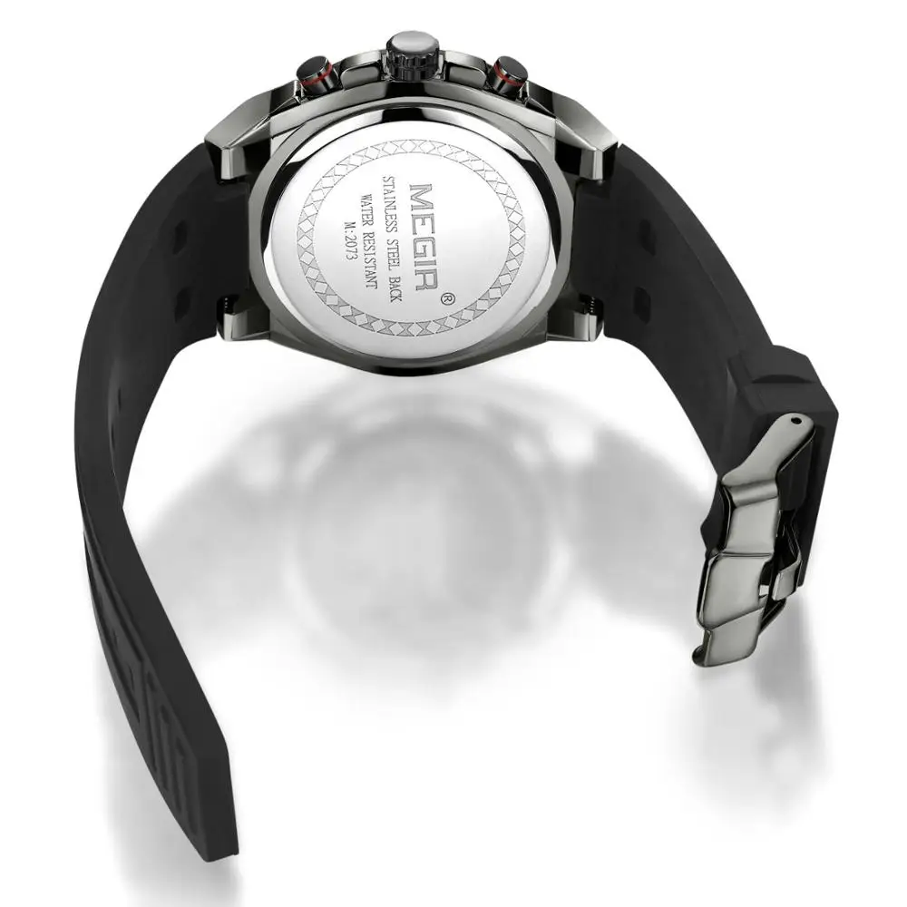 Люксовые часы от бренда Megir мужские черные Силиконовые Спортивные кварцевые