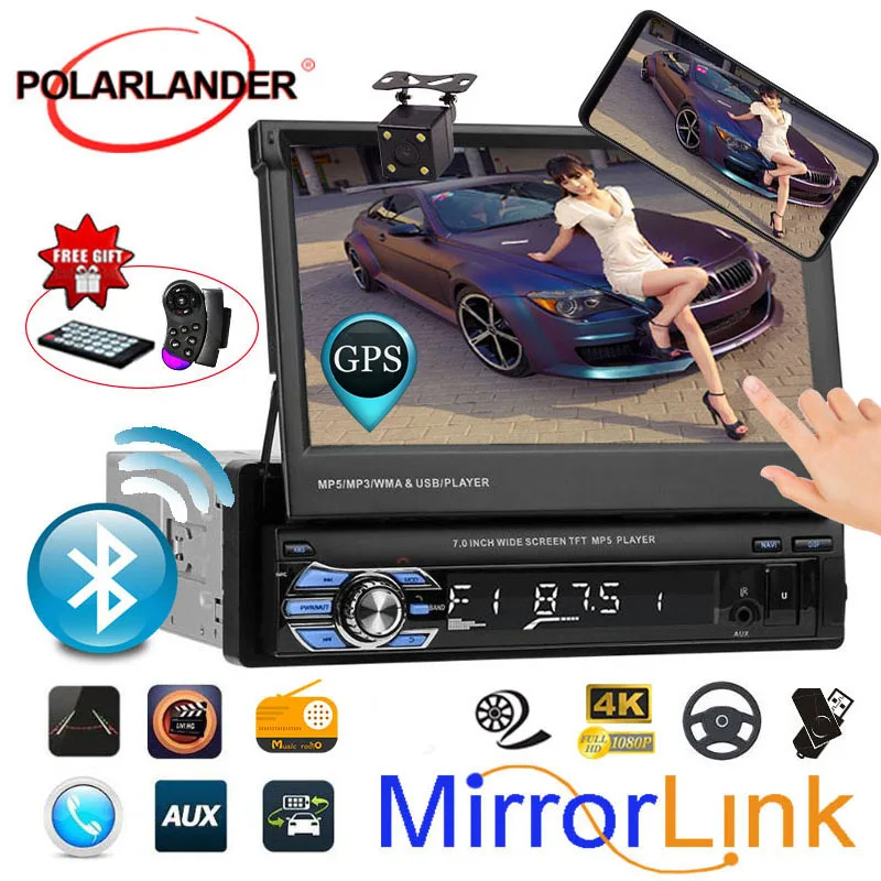 7 &quotголовка GPS Радио кассетный плеер USB/AUX/SD автомобильное радио 1 DIN Bluetooth стерео