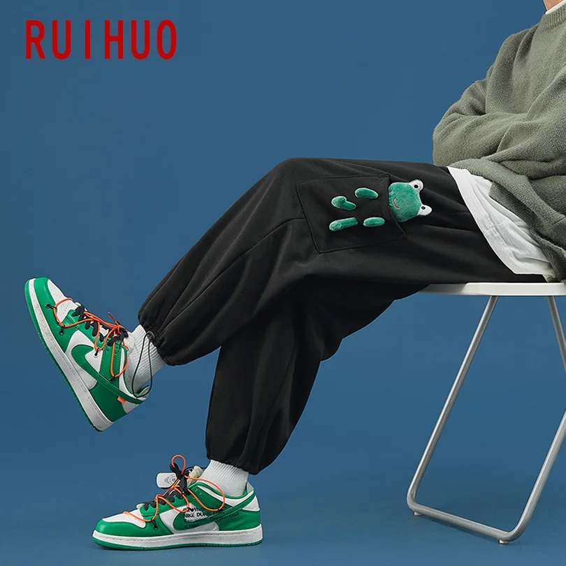 

RUIHUO Frog Doll Men's Pants Harajuku Men Clothing Ankle-Length Pants Men Trousers Hip Hop Streetwear M-2XL 2021 New Arrivals