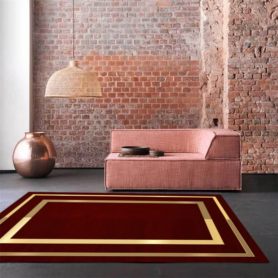 

Luxury Wine Red Golden Edge Carpet Living Room Anti-slip Long Kitchen Runner Rug Bedroom Bedside Mat Doormat Floor Rug Doormat