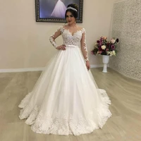 luxury princess a line country beaded bridal dresses illusion sheer o neck long sleeves wedding dress plus size robe de mariee