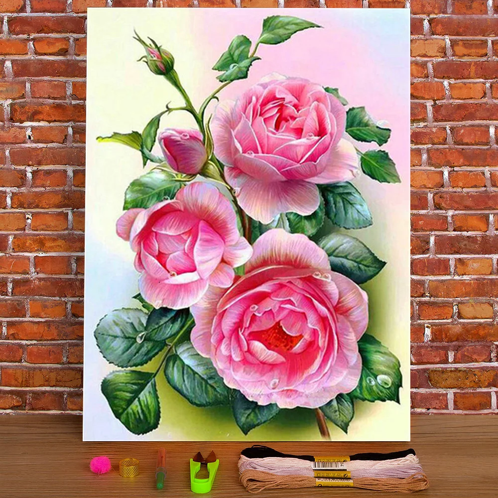 

Водорастворимый холст с цветочным принтом, 11CT, полный набор для вышивки крестиком, DMC нити, вязание, рукоделие, штамп