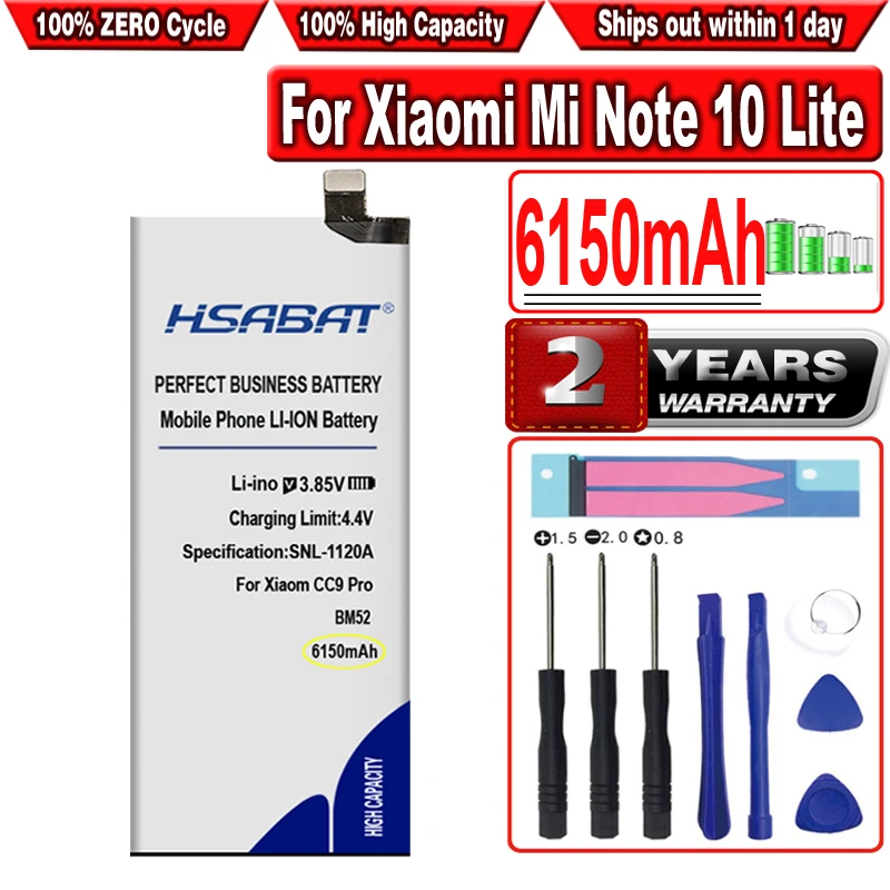 

HSABAT 6150mAh BM52 Battery for Xiaom Mi Note 10 Lite CC9 Pro, M1910F4E, M1910F4G,Mi CC9e Pro,Mi Note 10 Pro