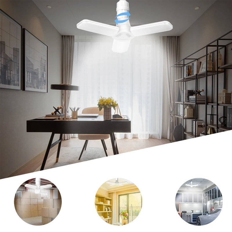 

Dropship E27/30W/LED Garage Light Adjustable Deformable Ceiling Light For Warehouse Workshop Folding Four-Leaf Lamp AC 85-265V