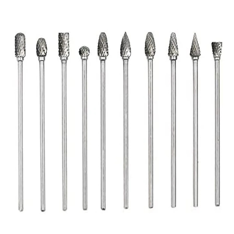 

10Pc 6 Inch Long Double Cut Tungsten Solid Carbide Rotary Burrs Set 1/8 Inch(m) Shank Twist Drill Bit for Rotary Tools