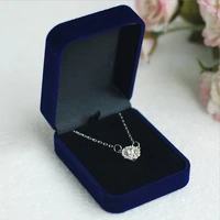 wholesale blue velvet wedding bride necklace jewelry pendant box gift colar earrings ring trinket display case holder organizer