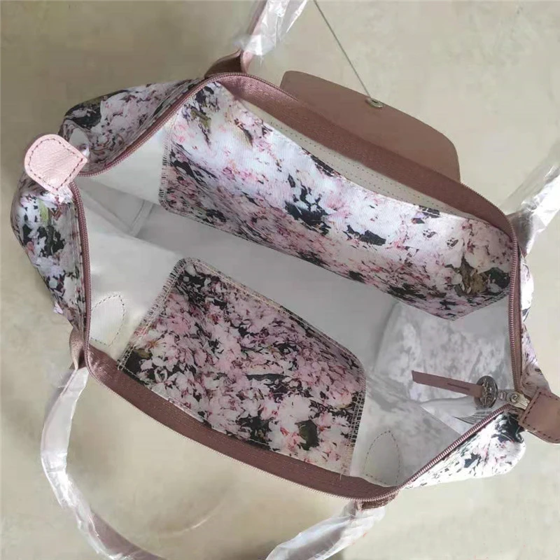 

New Arrival Summer Casual Cherry Blossoms Tote Bags Women Dumpling Bag Splashproof Large Capacity Handbag PVC+Leather