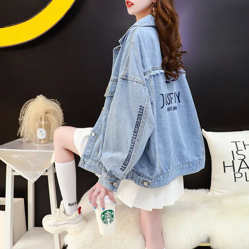 

Embroidered denim coat women's 2021 spring and autumn new Korean style loose BF Joker student jacket jeans ins tide