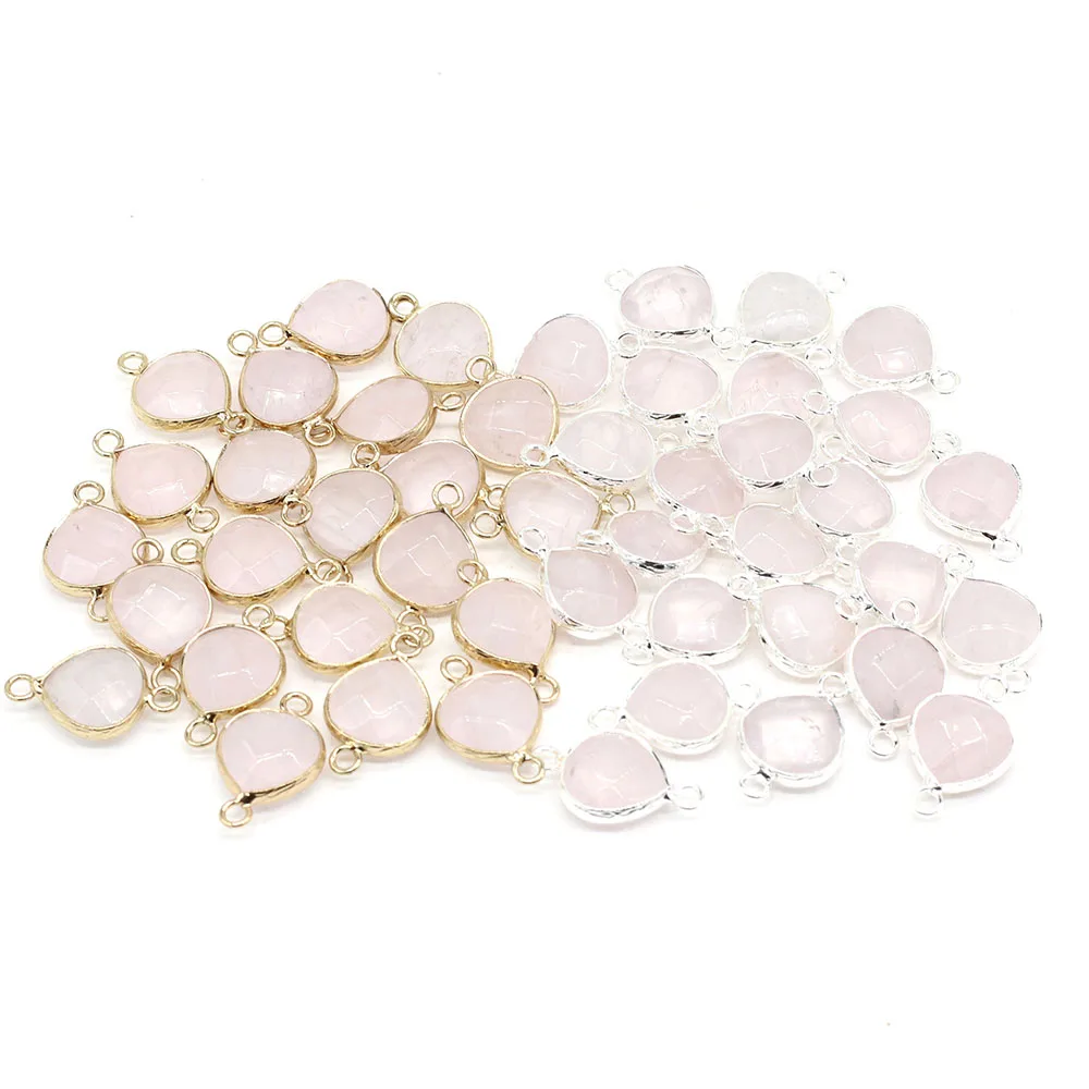 

Natural Stone Connector Water Drop Shaped Faceted Rose Quartz Charms For Jewelry Making Bracelet Necklace Earring Accessories
