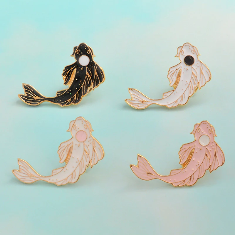 Женская Брошь Подарочная эмалированная заколка Lucky Fish Koi белая розовая черная