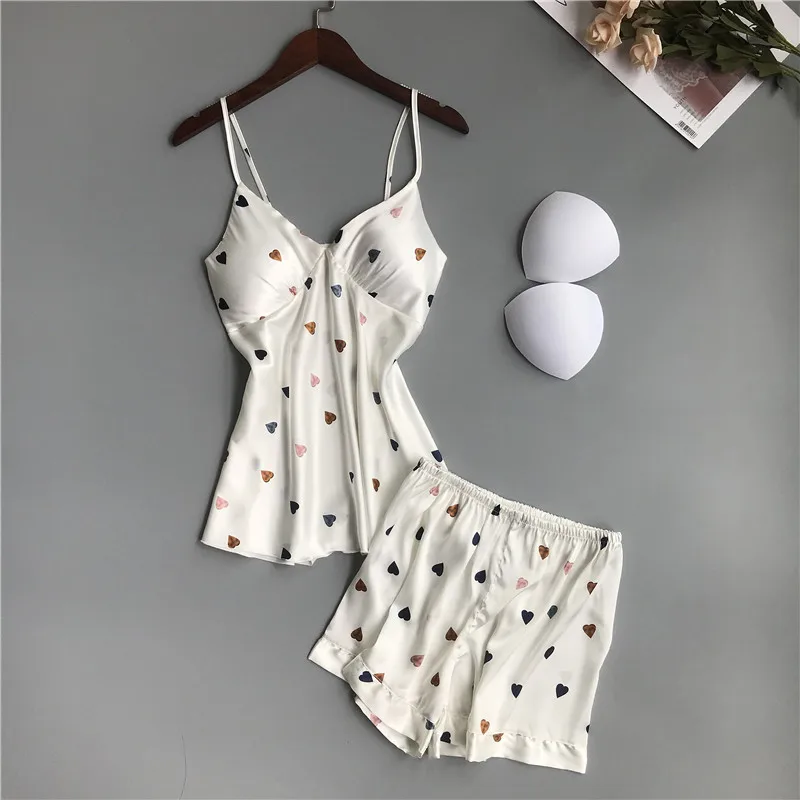 Весенне-летние женские сексуальные атласные пижамы комплекты из 2 предметов