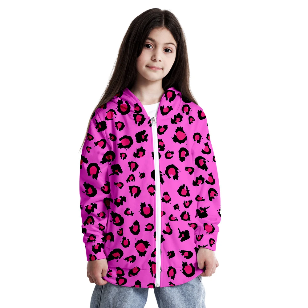 

Classic Leopard Print Hoodie Boys and Girls Zip up Hoody Sweatshirt Kawaii Leopard Print Shirt