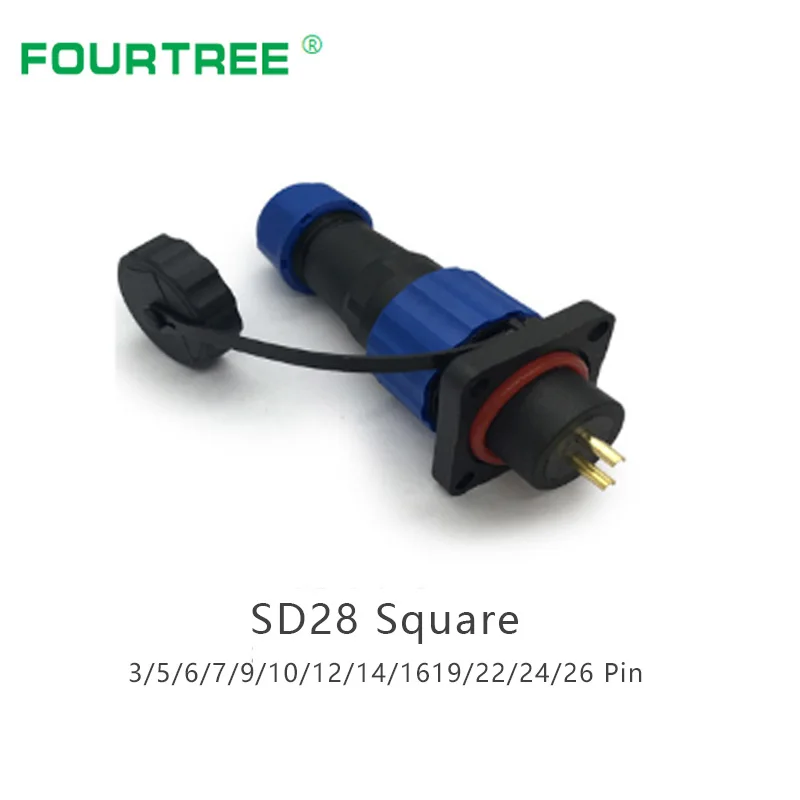Водонепроницаемый разъем IP68 SD28 квадратный штекер и гнездо для кабеля питания 2 26