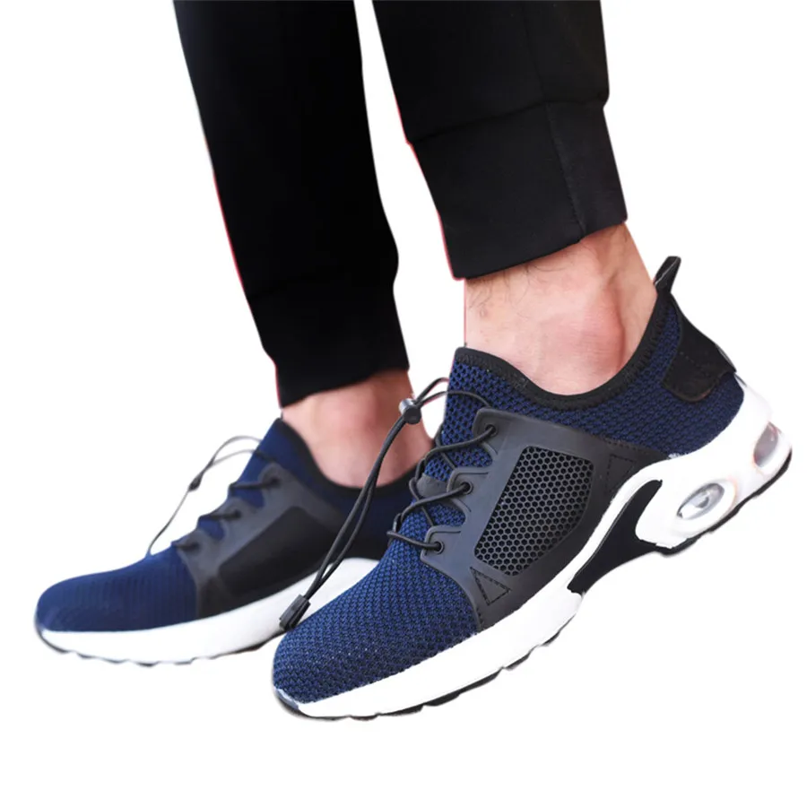 blue training shoes Мужская тренировочная обувь со стальной головкой, противоскользящая Спортивная обувь дышащая кроссовки износостойкие безопасные рабочие кроссовки 40J26 - Цвет: blue training shoes