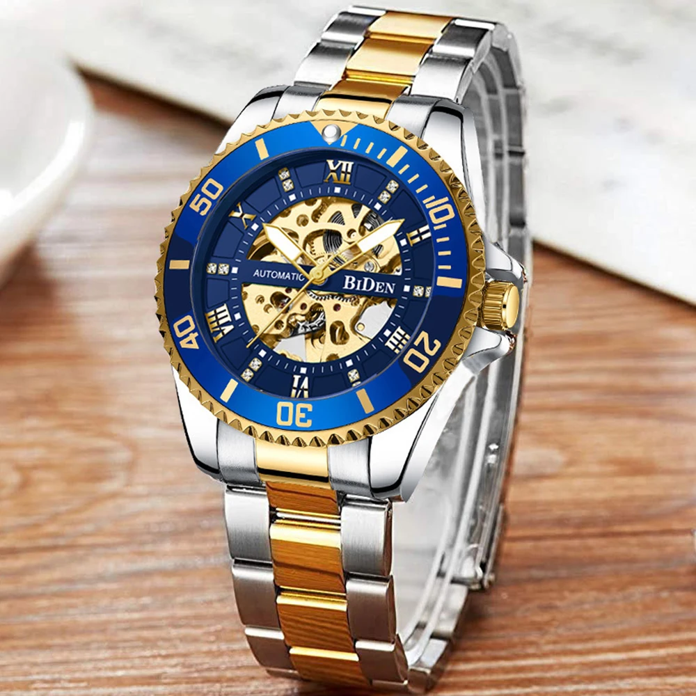 

Best Brand Business Mans Hollow Watches Luxury Blue Dial High Quality Waterproof Automatic Watch Mechanical Tourbillon Top Clock