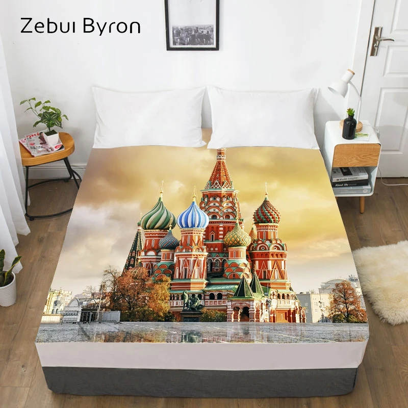 Простыня на резинке наматрасник 3D Размером 150/180/160x200 из текстиля Эйфелева башня |