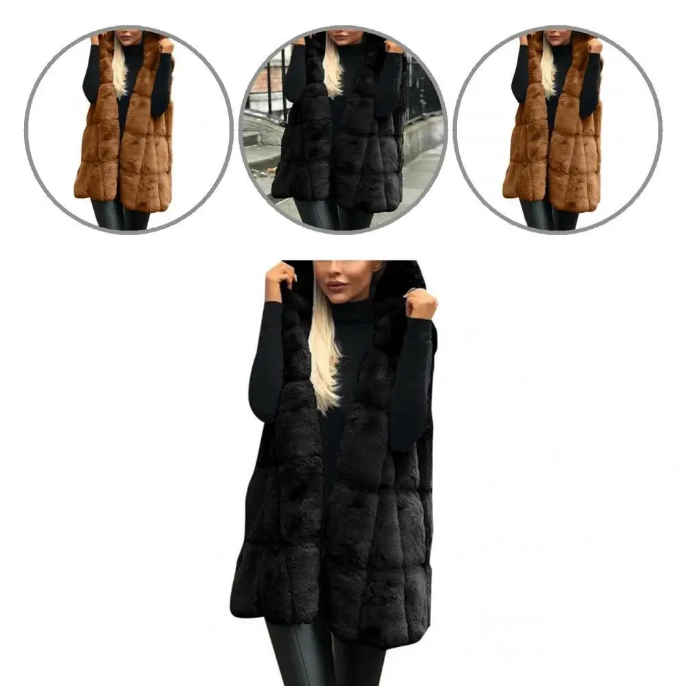 

Vest Overcoat Across Stripe Faux Fur Mid-Length Solid Color Women Vest Jacket Cardigan Waistcoat for Holiday