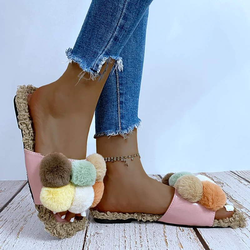 

comemore 2021 New Women Fur Slippers Winter Slides Fluffy Furry Sandals Woman Flip Flops Home Slippers Hot Ladies Plush Shoes