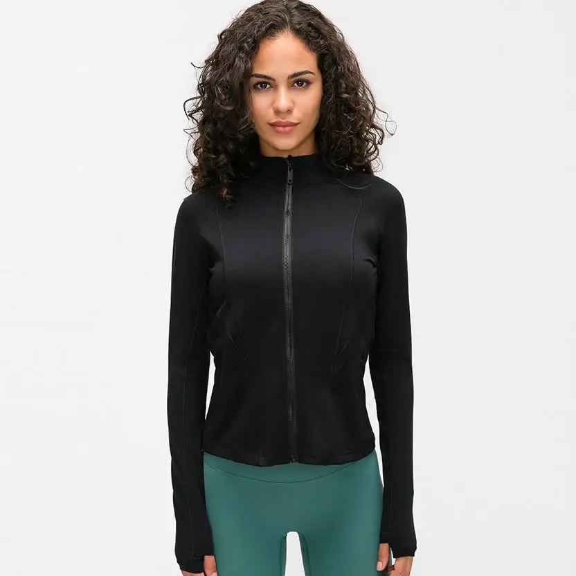 

ROULU Women Fitness Yoga Jacket Sports Top Long Sleeve Zipper Pockets Slim Running Gym Workout Coat Stretchy Training Clothes