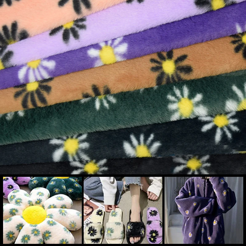 

1 Yards Small Daisy Pattern Velvet Plush Fabric Soft Warm Long Faux Fur Fabric Diy Sewing Bag Shoes Carpet Cushion Hat Coat