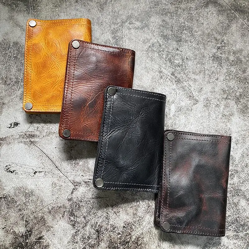 

Vintage Handmade Genuine Leather Wallets Men's Business Wallet Card Holder Man Zipper Coin Purse Money Bag Men Short Wallet
