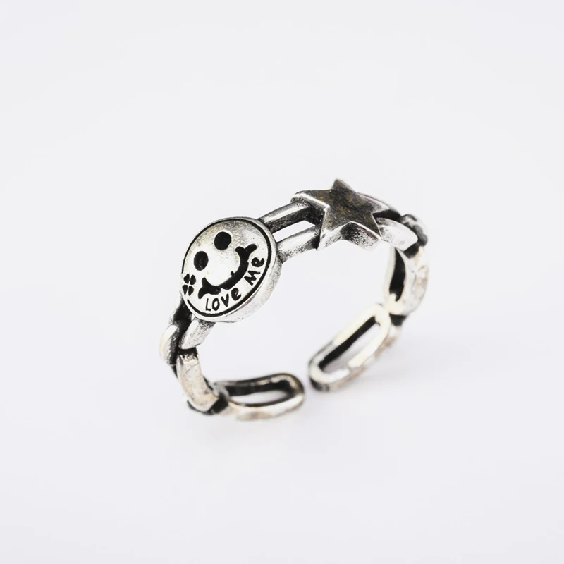 

Rings For Women Females Jewelry Accessory Bridal Wedding Gift Retro Vintage Resizable Design Star Smiley Face "Love me" Letters
