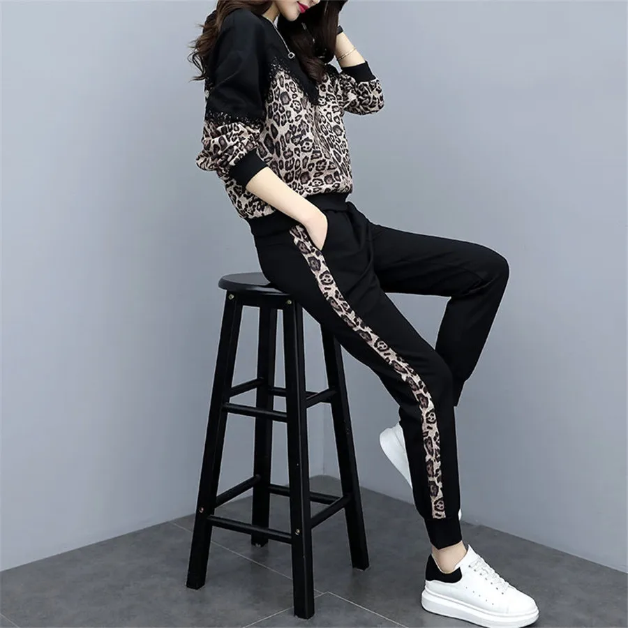 

Women spring autumn female large size loose two-piece sets women's plus size tops +pants Casual suits