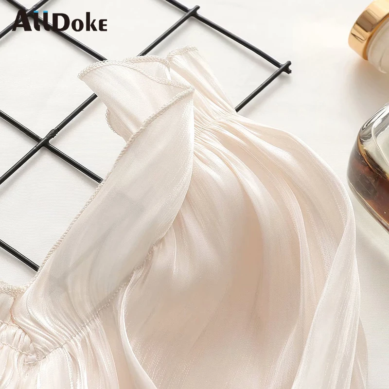 

ALLDOKE summer elegant ruffles blouse women square collar puff sleeve crop tops shirt femme sexy party cropped blouses blusas