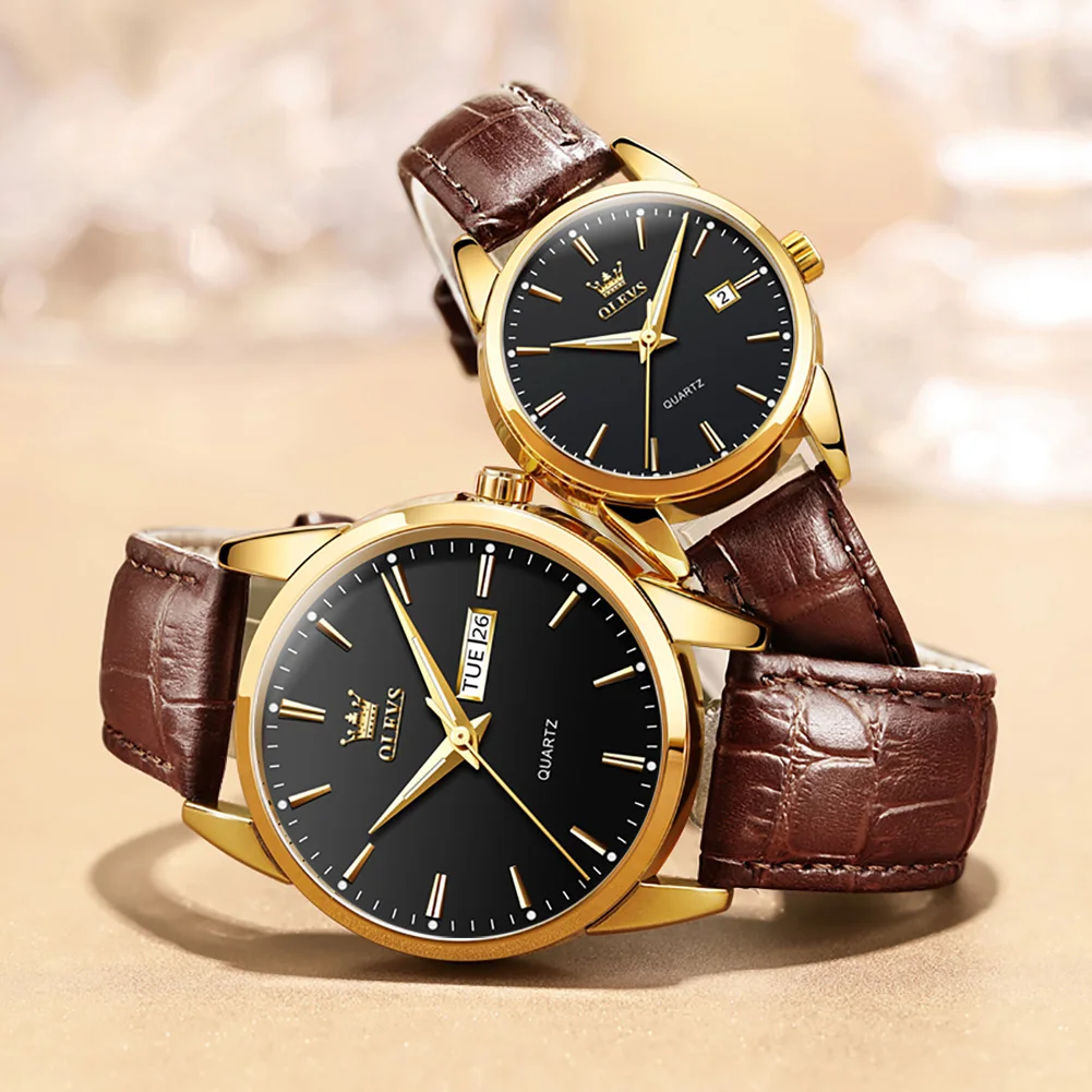 Couple Quartz Wristwatch Men and Women Fashion Waterproof Watch Double Calendar Luminous Hands Casual Style Elegant Lover Clock