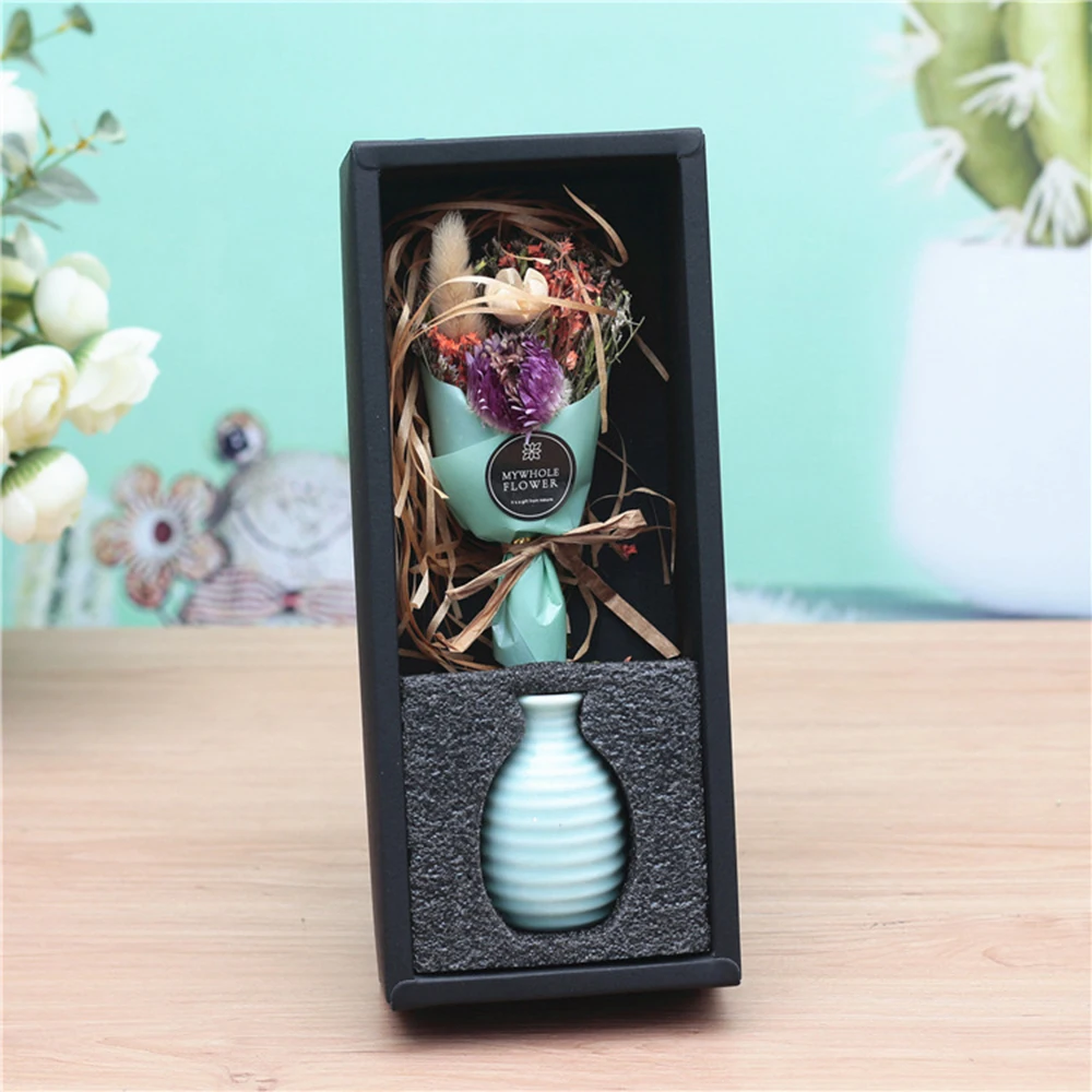 Букет цветов ручной работы с вазой искусственные сушеные цветы букет подарок для