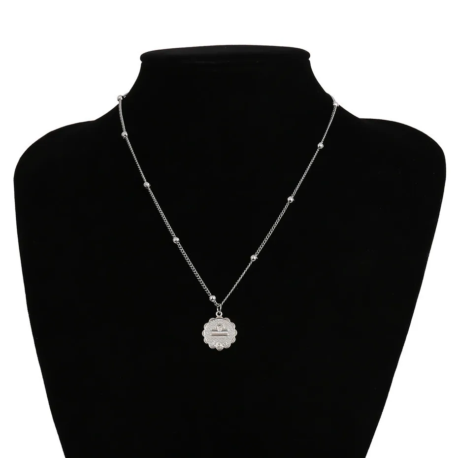 Ingemark 12 Zodiac Constellation Carve Coin Pendant Necklace Simple Copper Leo Beads Clavicle Chain Necklace Sexy Couple Jewelry