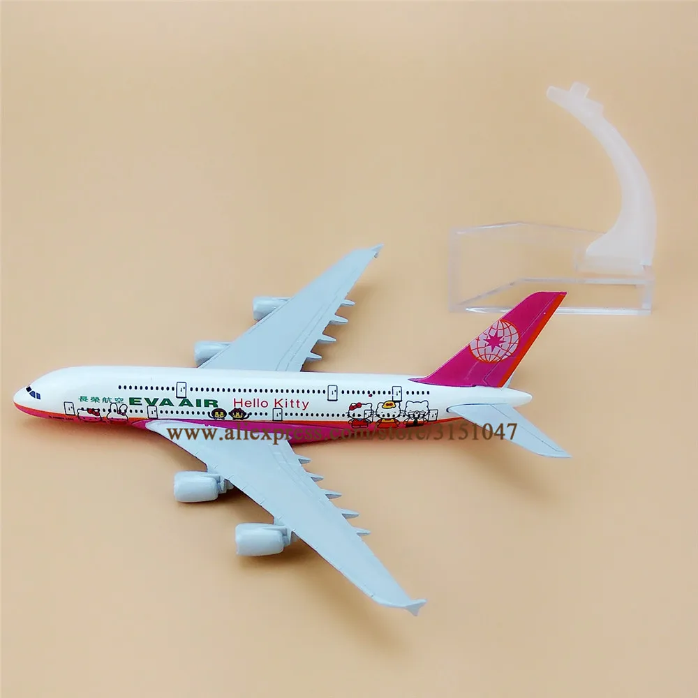 Сплав металл розовый EVA AIR HELLO KITTY A380 Airlines модель самолета Airbus 380 подставка для