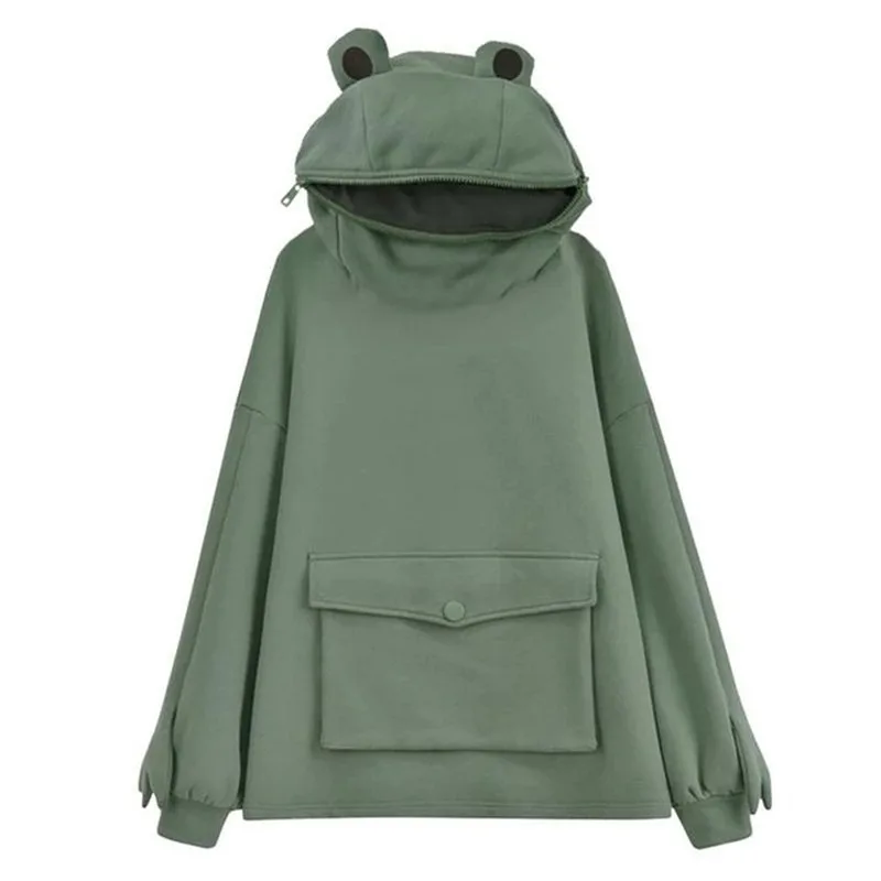 

Harajuku Women Hoodie Frog Pullover Winter Sense Hooded Casual Sweatshirts Autumn Embroidery Loose Top Doll Decoration Hoodies