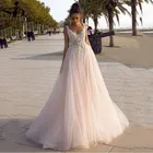 Тюлевое свадебное платье принцессы с V-образным вырезом и открытой спиной, 3D Кружевная аппликация, женское свадебное платье, vestido de noiva