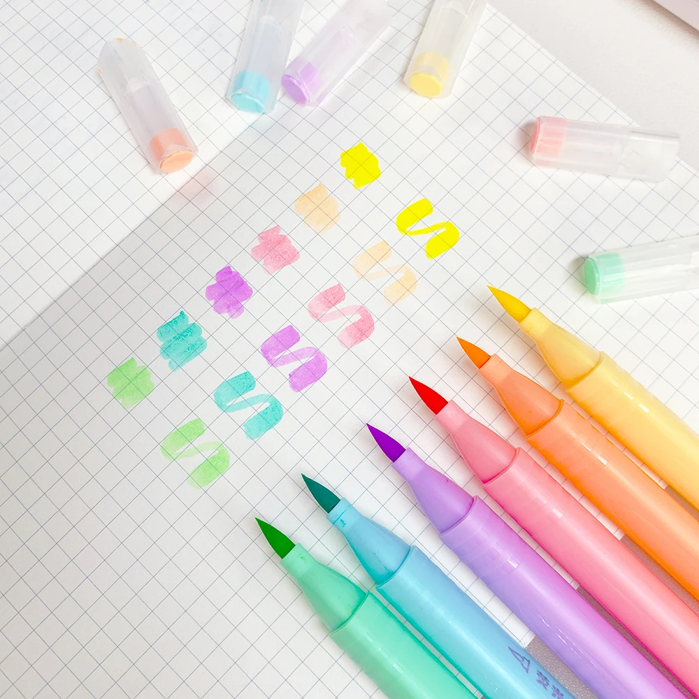 

6Pcs Brush Pen Set Calligraphy Marker Pastel Highlighter Water Color Pen For Lettering Sketching Scrapbooking Art Supplies