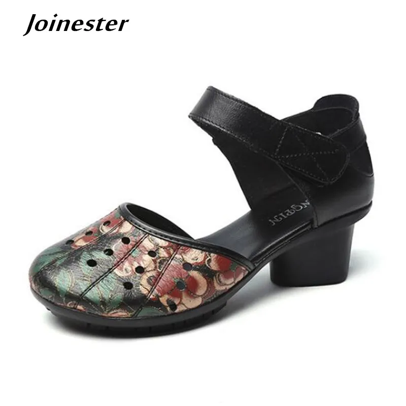 

Women Full Toe Genuine Leather Sandals Ladies Mary Jane Chunky Heel Summer Shoes Woman Retro Dress Sandal Shoe Ethnic Clog Shoes