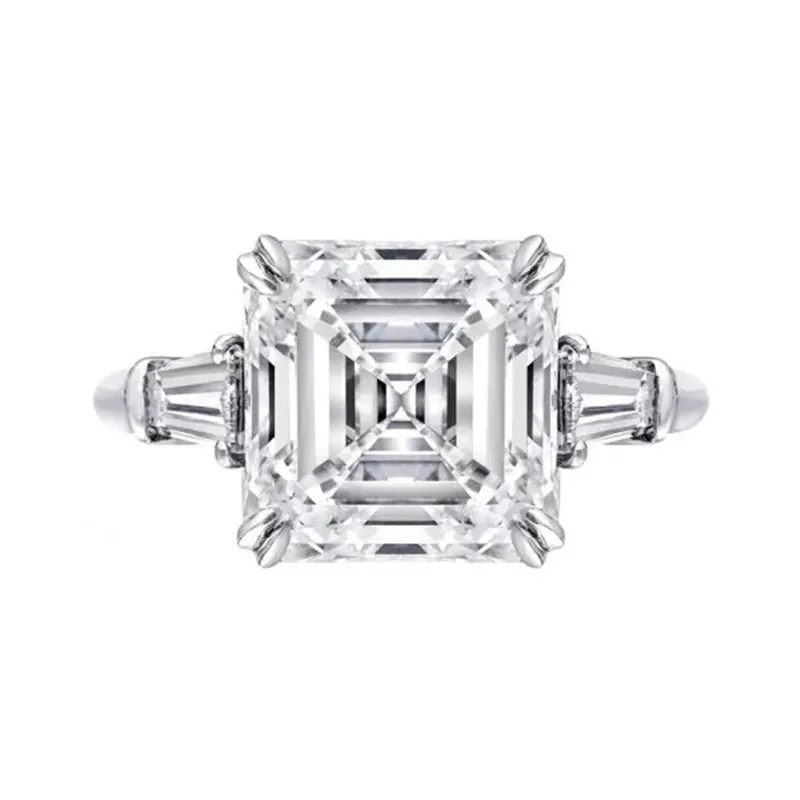 Vecalon Настоящее 925 пробы Серебряное кольцо для помолвки Emeald Asscher cut Sona 5A Cz обручальное кольцо кольца для женщин Свадебные - Цвет основного камня: Asscher cut