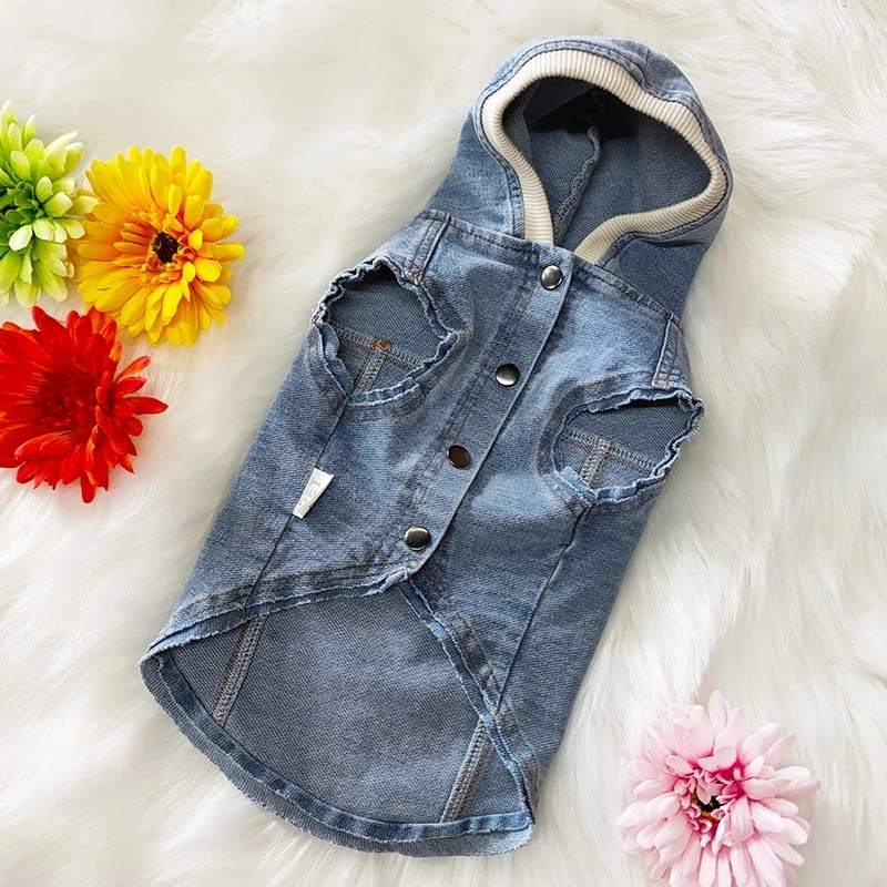 

Толстовки для собак, одежда, джинсовый жилет, женский наряд, одежда для йоркширского померанского Мальтийского бихкона, пуделя, искусственн...