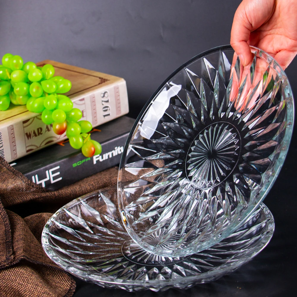

Nordic Embossed Glass Plate Lead Free Fruit Dessert Snack Plate Creative Home Decoration Transparent Breakfast Plate 9/10 Inch