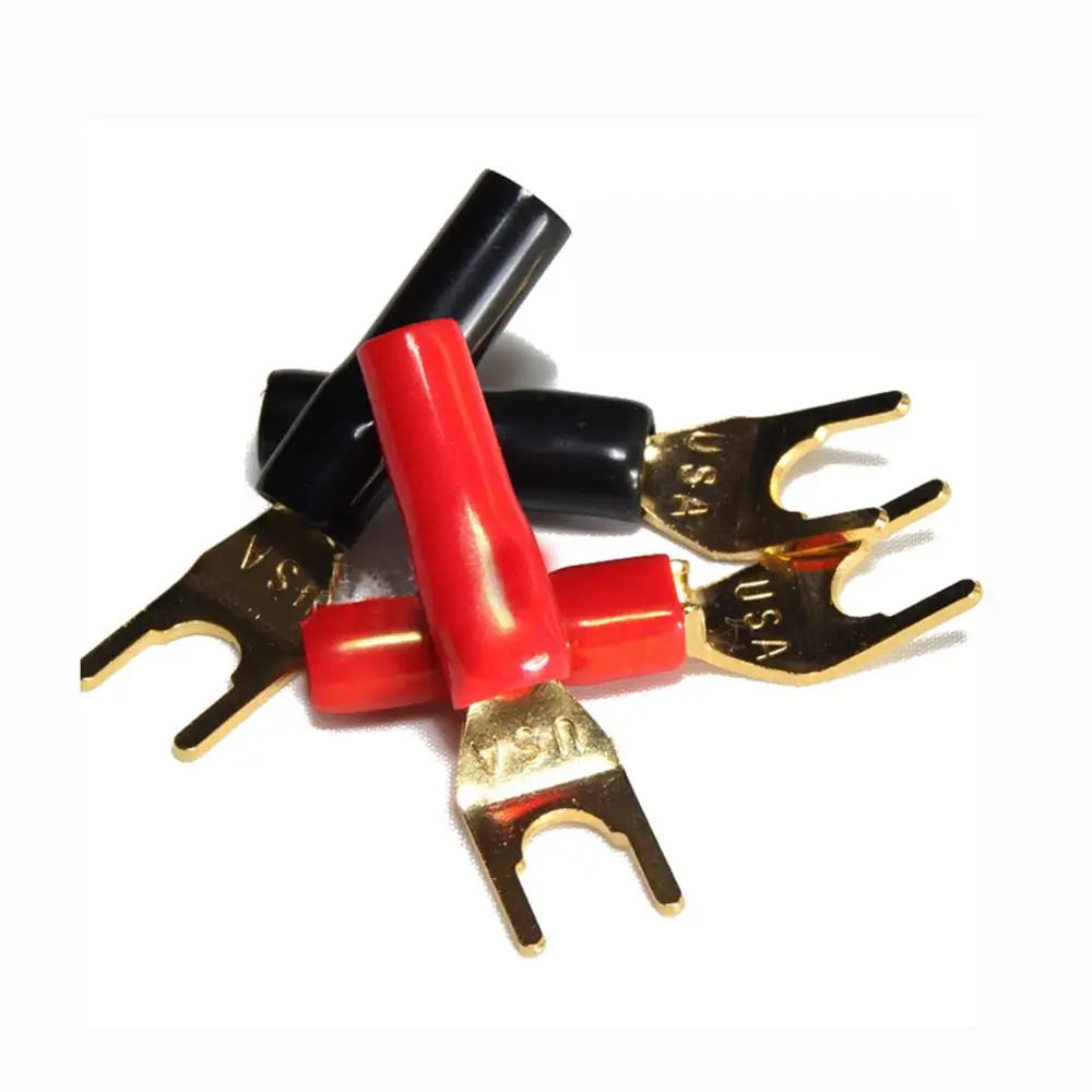 

Thouliess 8pcs/lot Gold Plated Y Spade Banana Connectors Solderless Fork Speaker Banana Spade Fork Connector for Speaker Cable